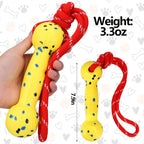 Mity Rain pet training bumper toy isolated on studio background showcasing vibrant yellow color