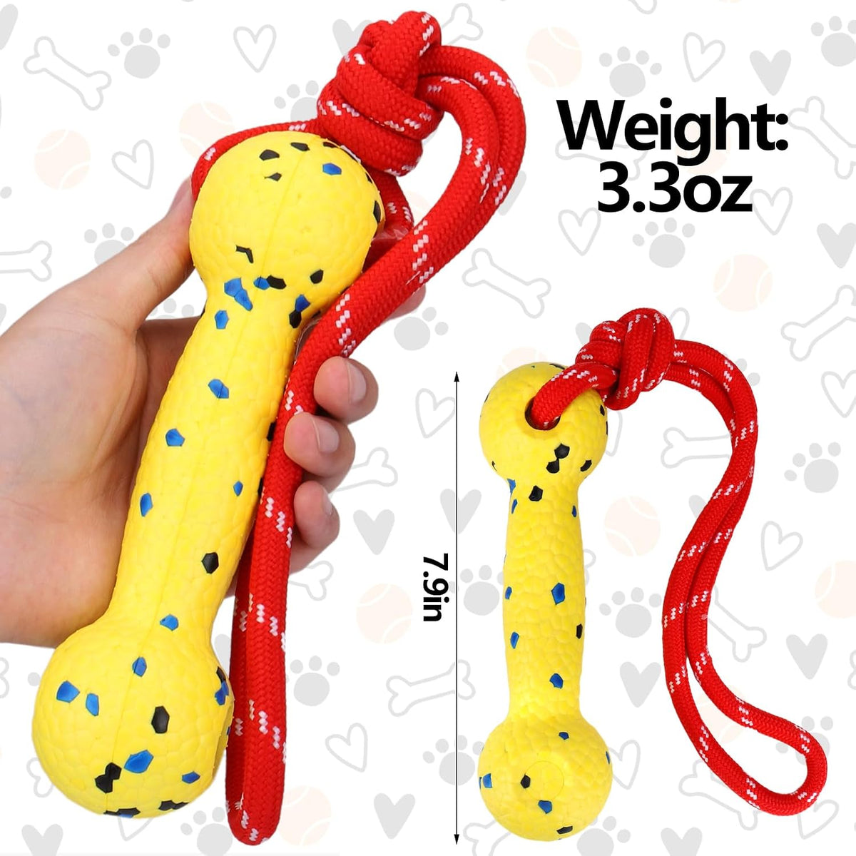 Mity Rain pet training bumper toy isolated on studio background showcasing vibrant yellow color