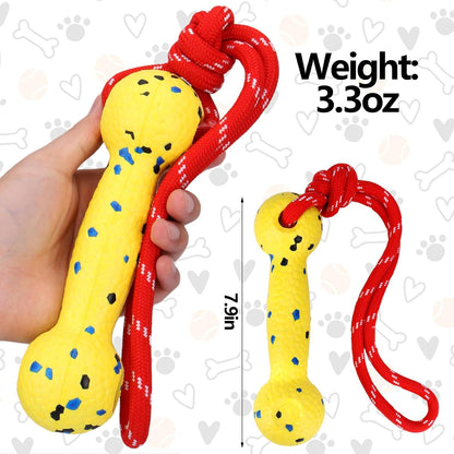 Mity Rain pet training bumper toy isolated on studio background showcasing vibrant yellow color
