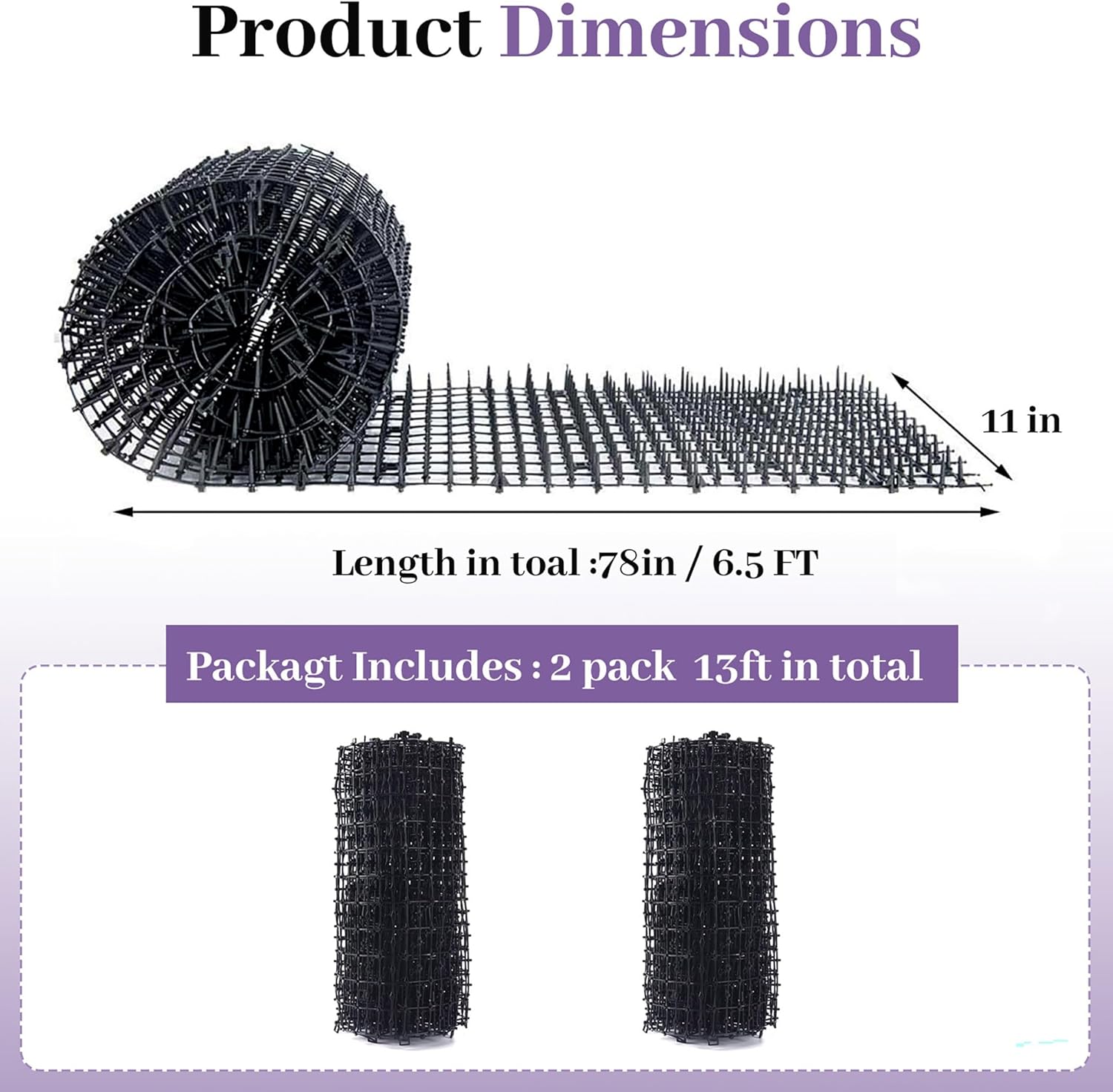 Two rolls of Toopify cat deterrent spike mats for outdoor garden use