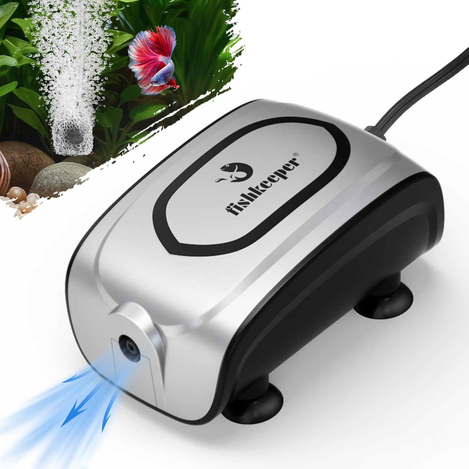 Fishkeeper 3W/5W Aquarium Air Pump - Ultra-Quiet Dual Outlet Adjustable Oxygen Aerator Pump for 1-160 Gallon Fish Tanks, High-Output Aquarium Bubbler with Air Stone & Check Valve & Y-Splitter - Image 9