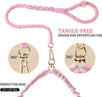 Pink tangle free dual dog leash close up of 360 degree swivel clasp