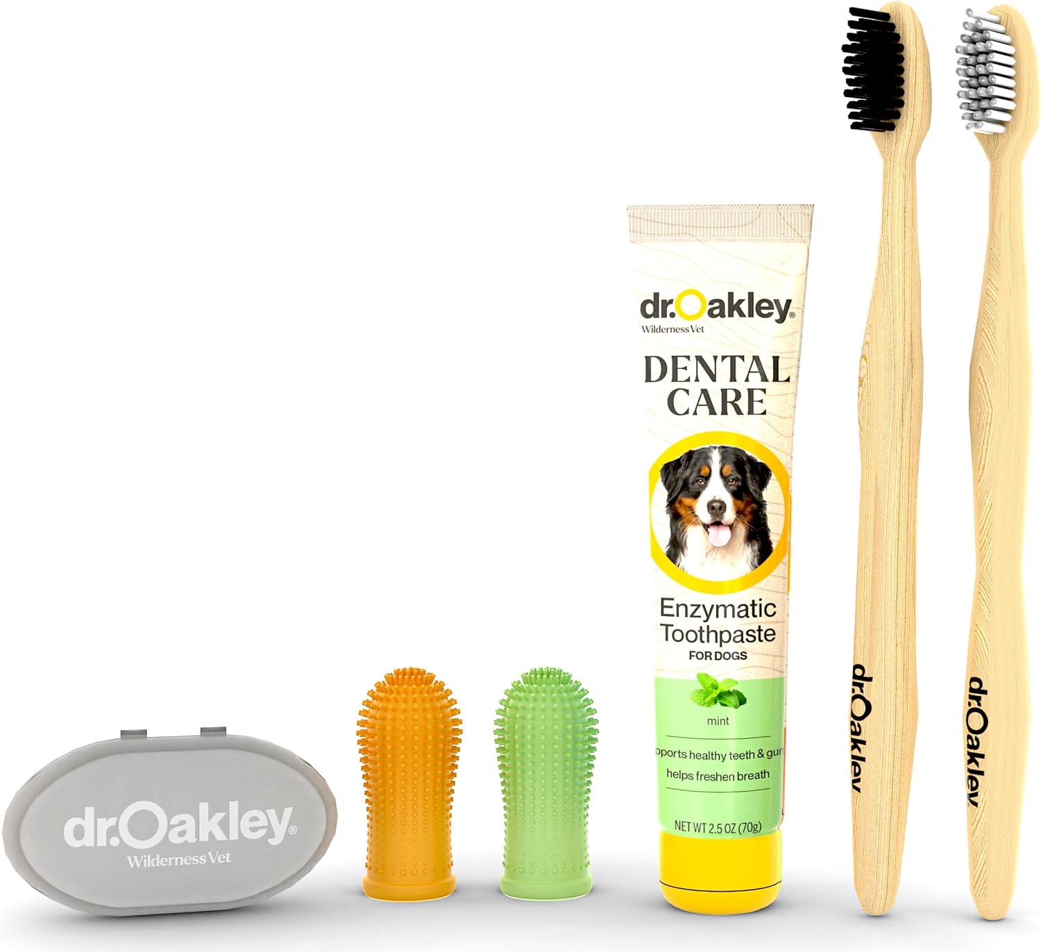 Detailed view of Dr. Oakley dog and cat dental brushes