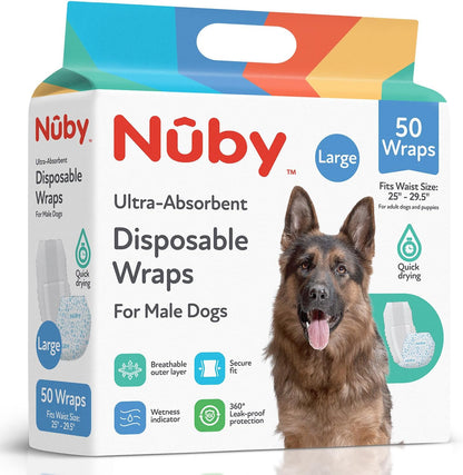Nuby Pets Disposable Male Dog Wraps with Wetness Indicator, Absorbent & Leak-Resistant Belly Bands for Male Dogs, Medium (18-25" Waist), 50 Count - Image 11
