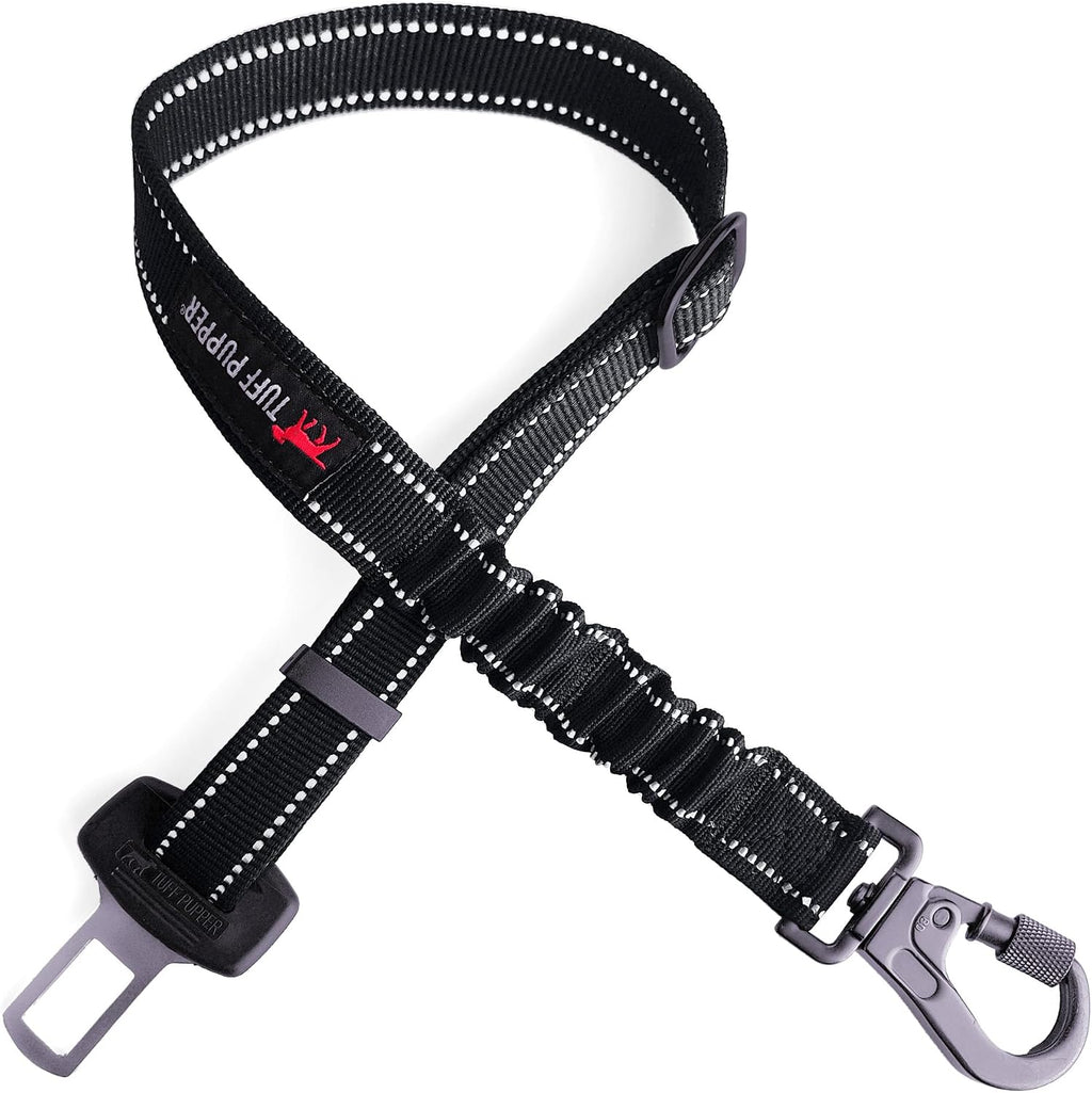Tuff Pupper dog seat belt front view with locking carabiner
