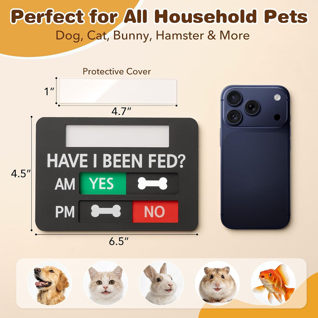Refrigerator magnetic dog feeding reminder chart close up view with acrylic cover.