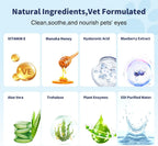 Pre-moistened unscented pet grooming wipes being used to clean dog face wrinkles.