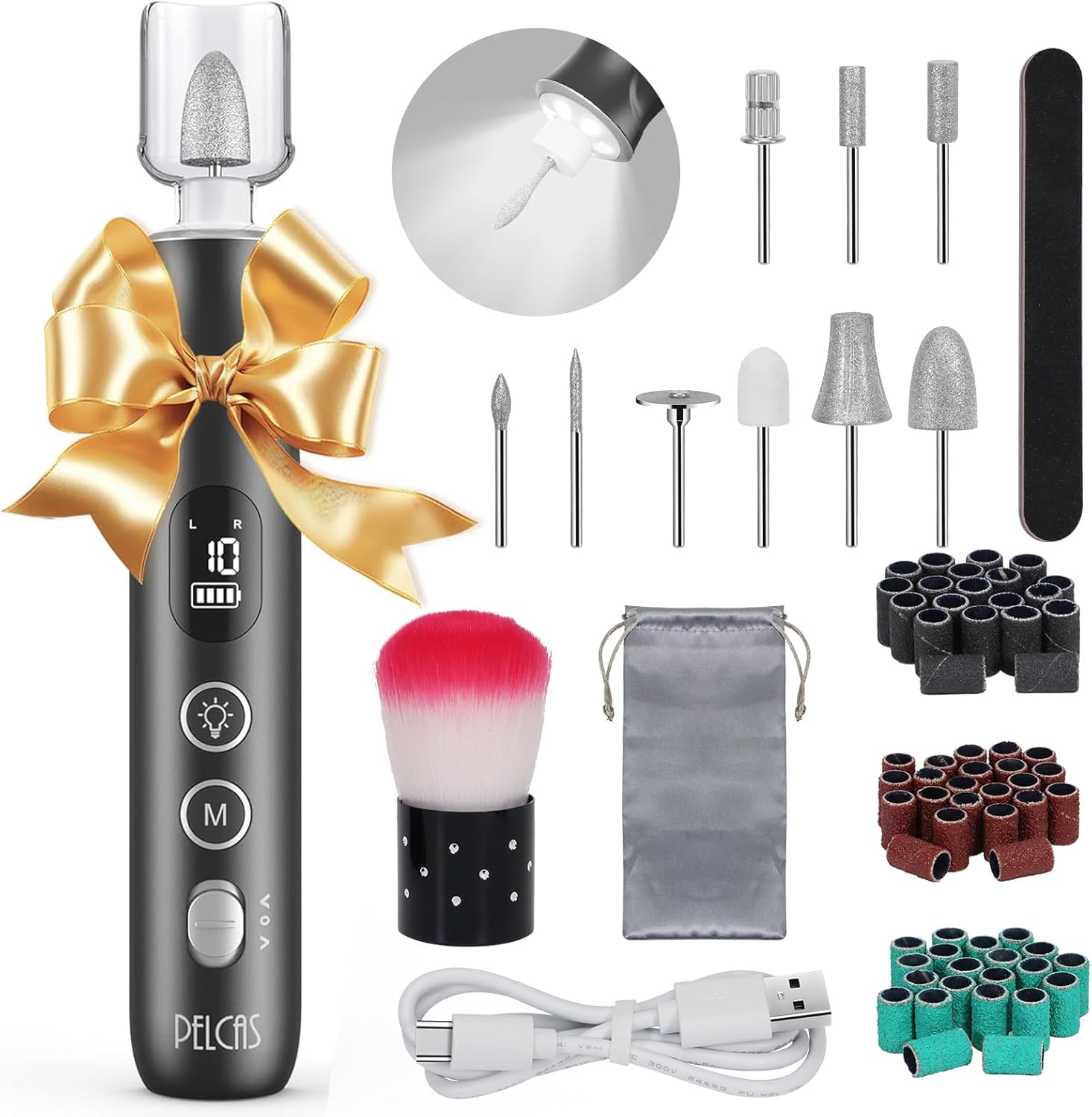 Pelcas 10 speed electric nail grinder device front view