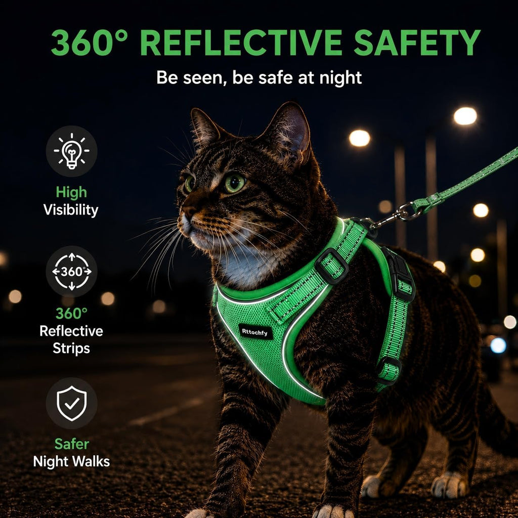Rttochfy green medium cat harness with matching nylon walking leash
