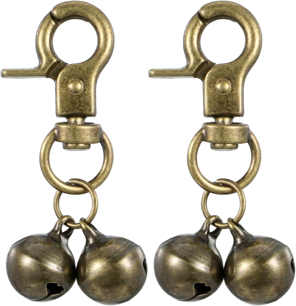 Maxqzin small bell for dog collar front view showcasing the antique bronze finish and quick snap lobster clip.