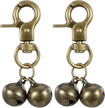 Maxqzin small bell for dog collar front view showcasing the antique bronze finish and quick snap lobster clip.