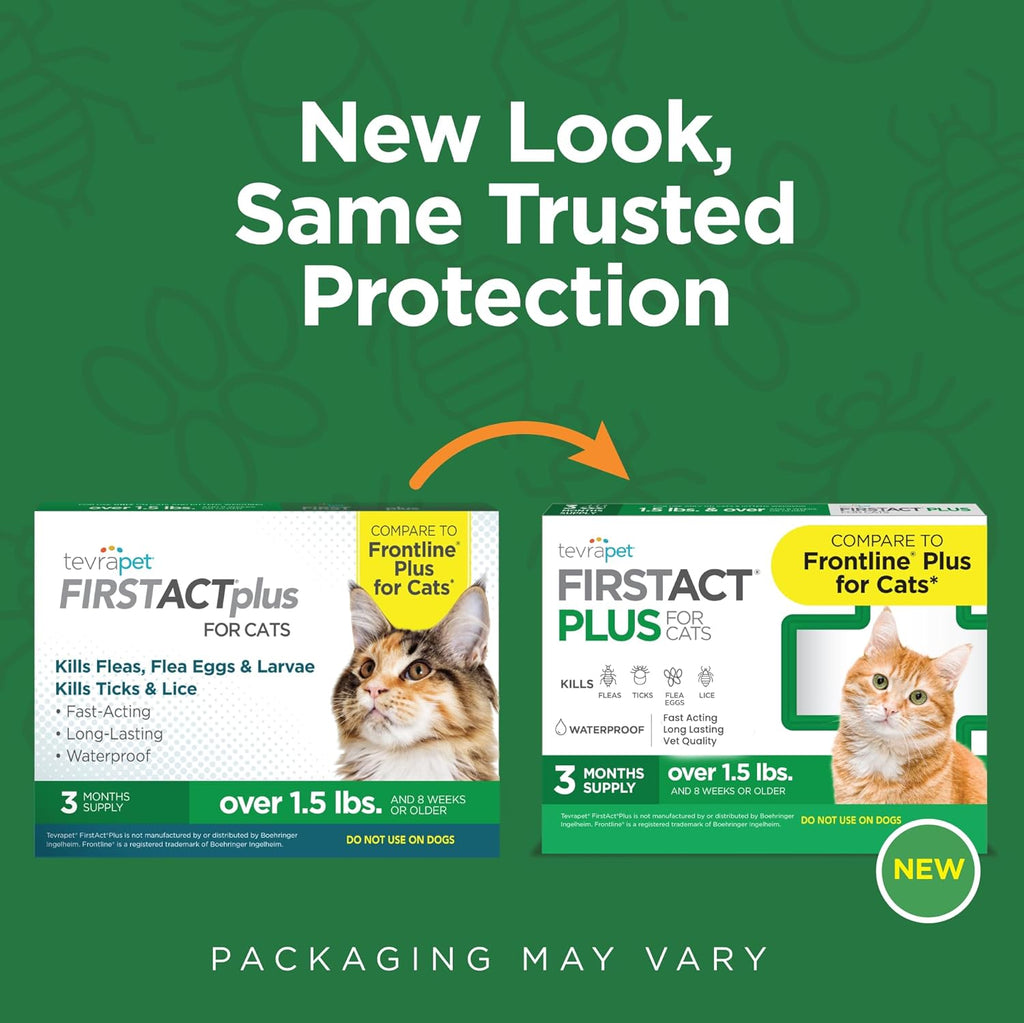 Authentic USA imported TevraPet cat flea treatment box displaying active ingredients.