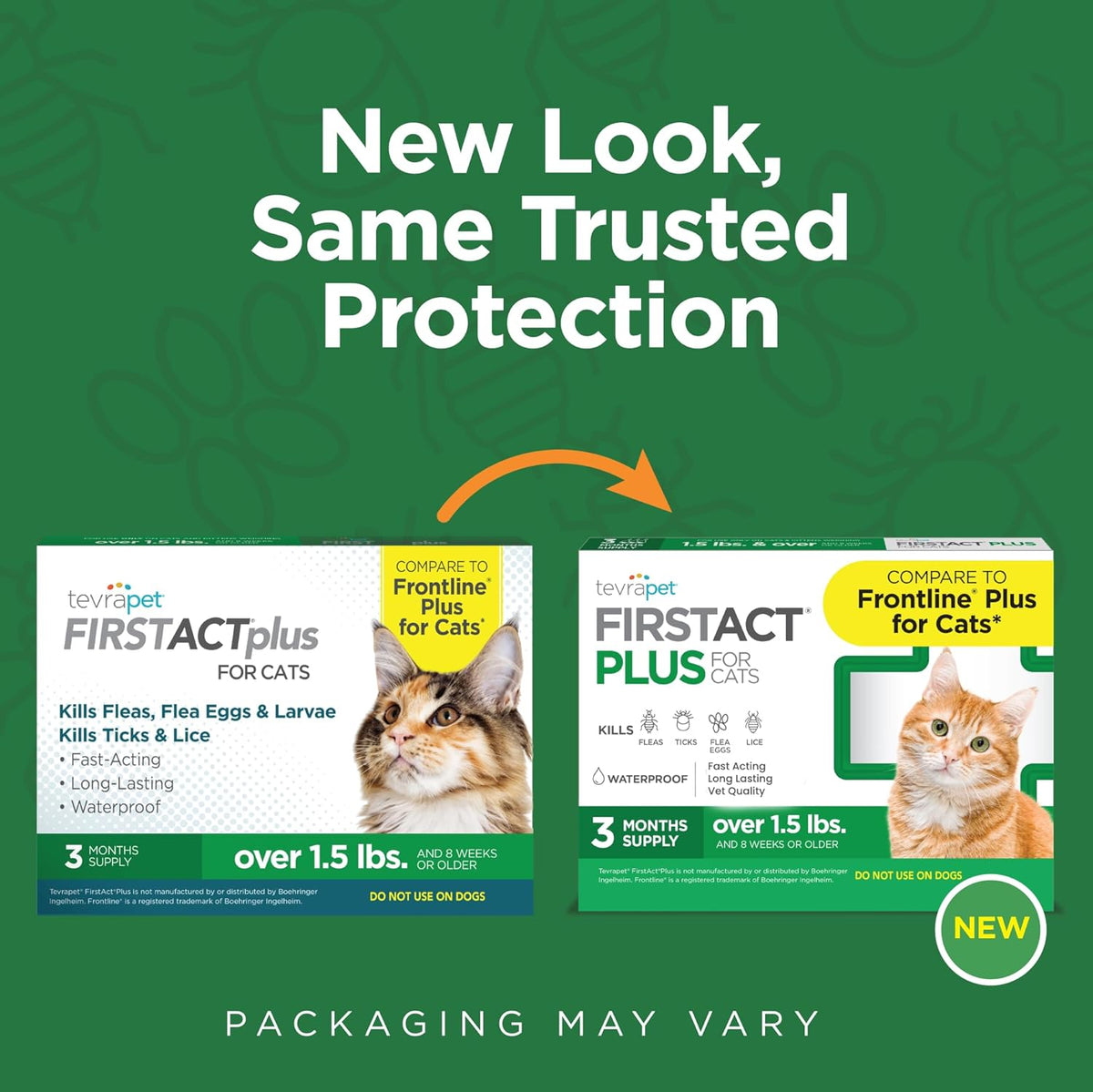 Authentic USA imported TevraPet cat flea treatment box displaying active ingredients.