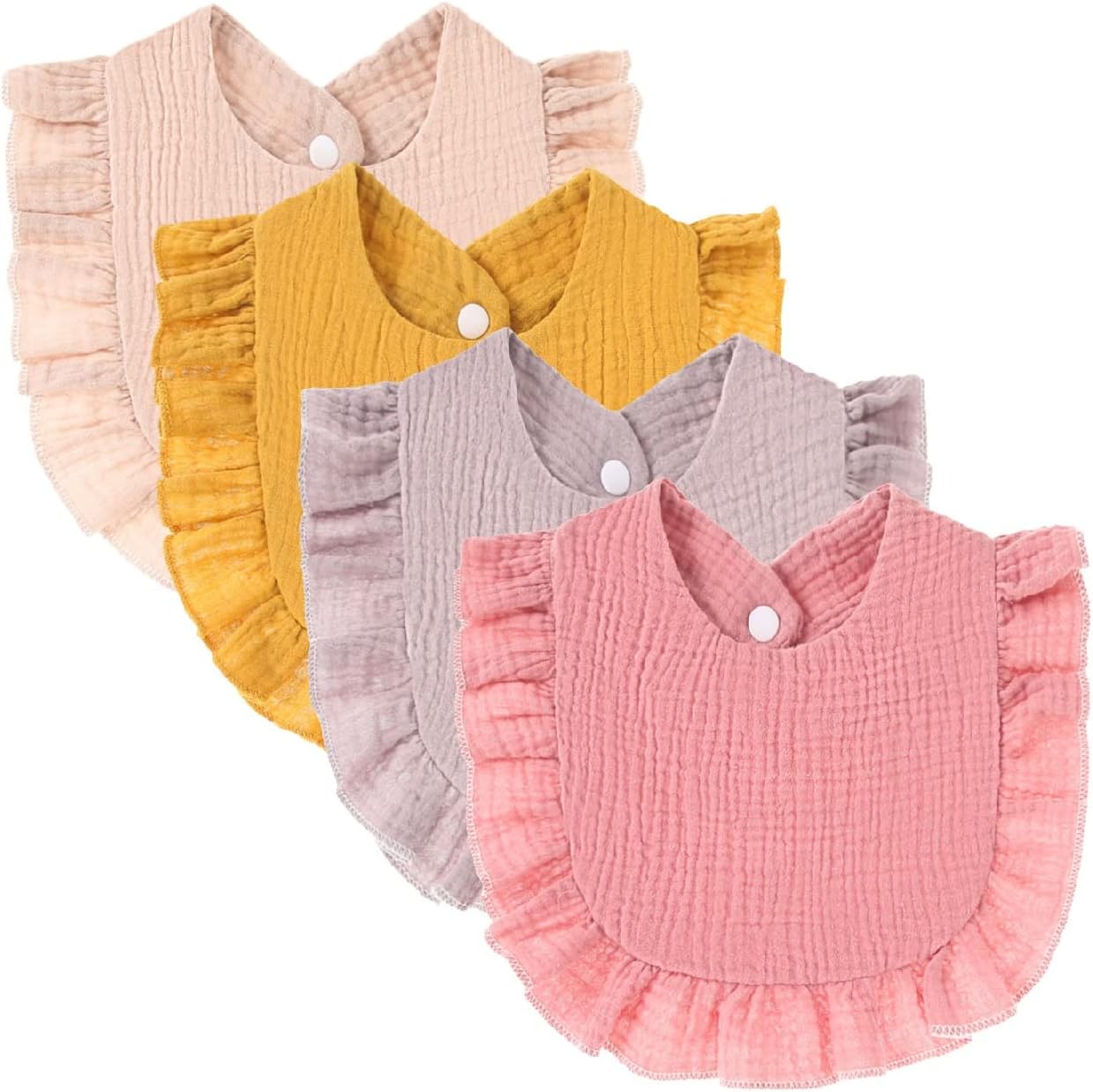 Nishine 4 pack solid muslin baby drool bibs front view