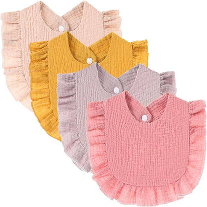 Nishine 4 pack solid muslin baby drool bibs front view