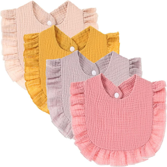 Nishine 4 pack solid muslin baby drool bibs front view