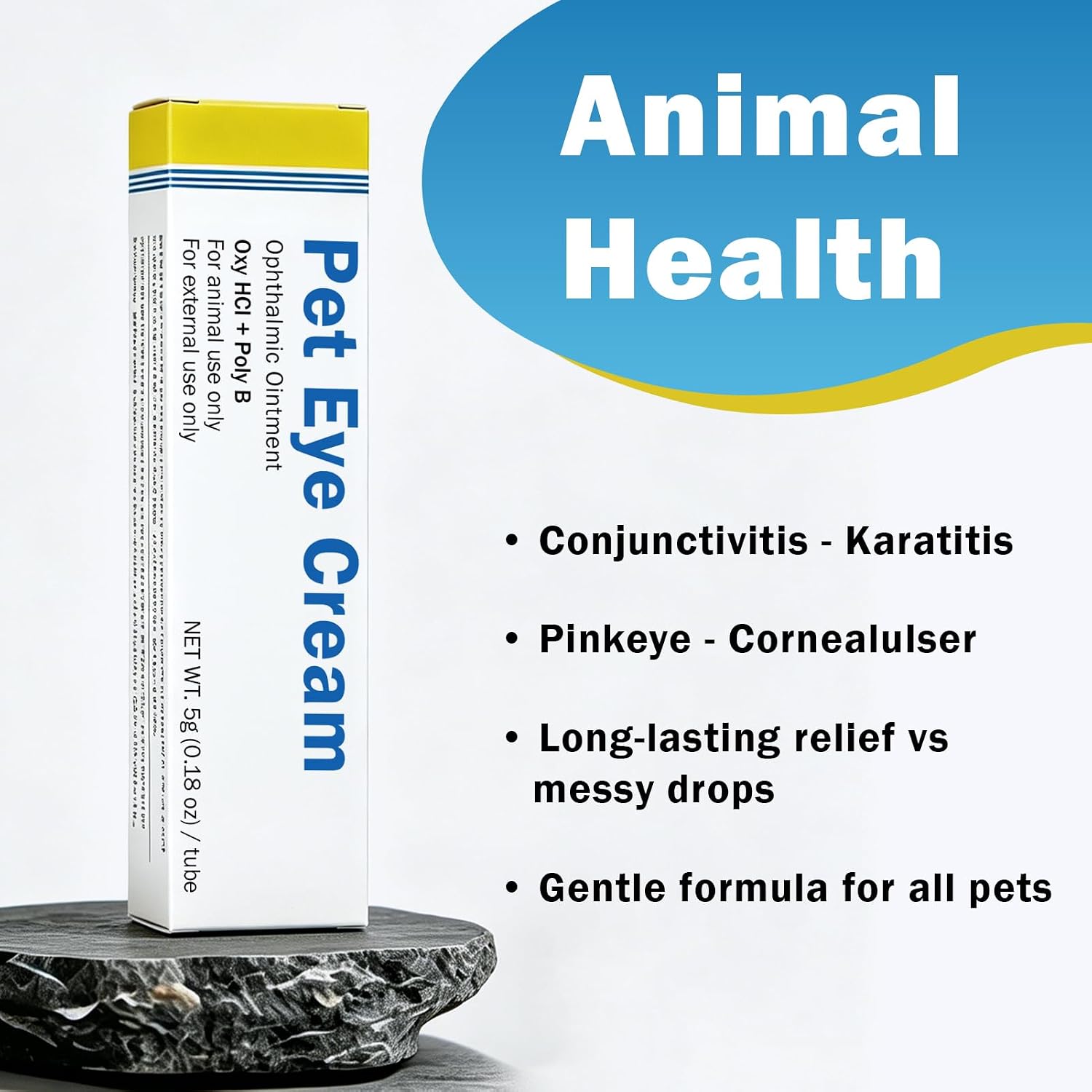 Applying dual action pet eye medication to clean discharge safely