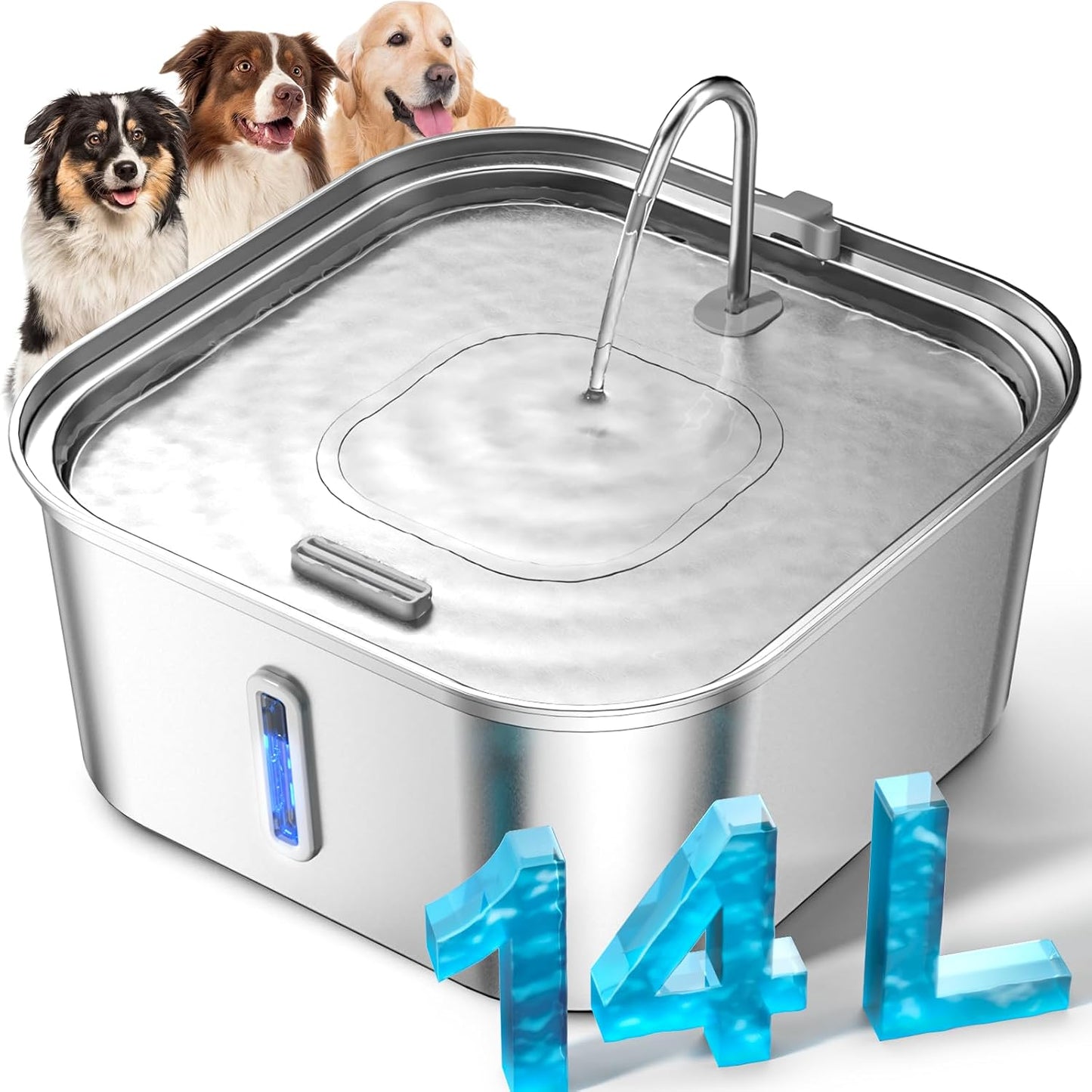 Large Dog Water Fountain 14L/3.7Gal, Stainless Steel Pet Fountain for Large Dogs and Multi-Pets Families, Visible Window & Extra Wide Drinking Area, Enlarges Capacity & Saves Space (with 7pcs Filters) - Image 12