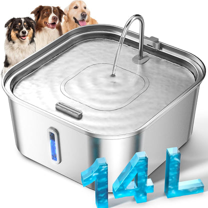 Large Dog Water Fountain 14L/3.7Gal, Stainless Steel Pet Fountain for Large Dogs and Multi-Pets Families, Visible Window & Extra Wide Drinking Area, Enlarges Capacity & Saves Space (with 7pcs Filters) - Image 12