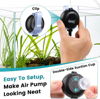 Hygger mini air pump mounted on fish tank glass