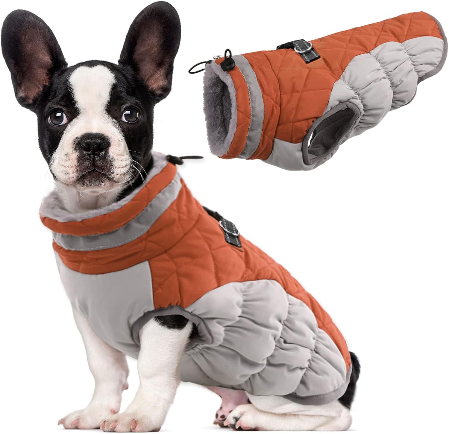 Lelepet Dog Coat Warm Dog Winter Coat Waterproof Dogs Jacket with Harness Built in Reflective Pet Fleece Vest Zip-Up Cold Weather Coats for Large Dogs Turtleneck Windproof Coats Boxer Blaze Orange XL - Image 10