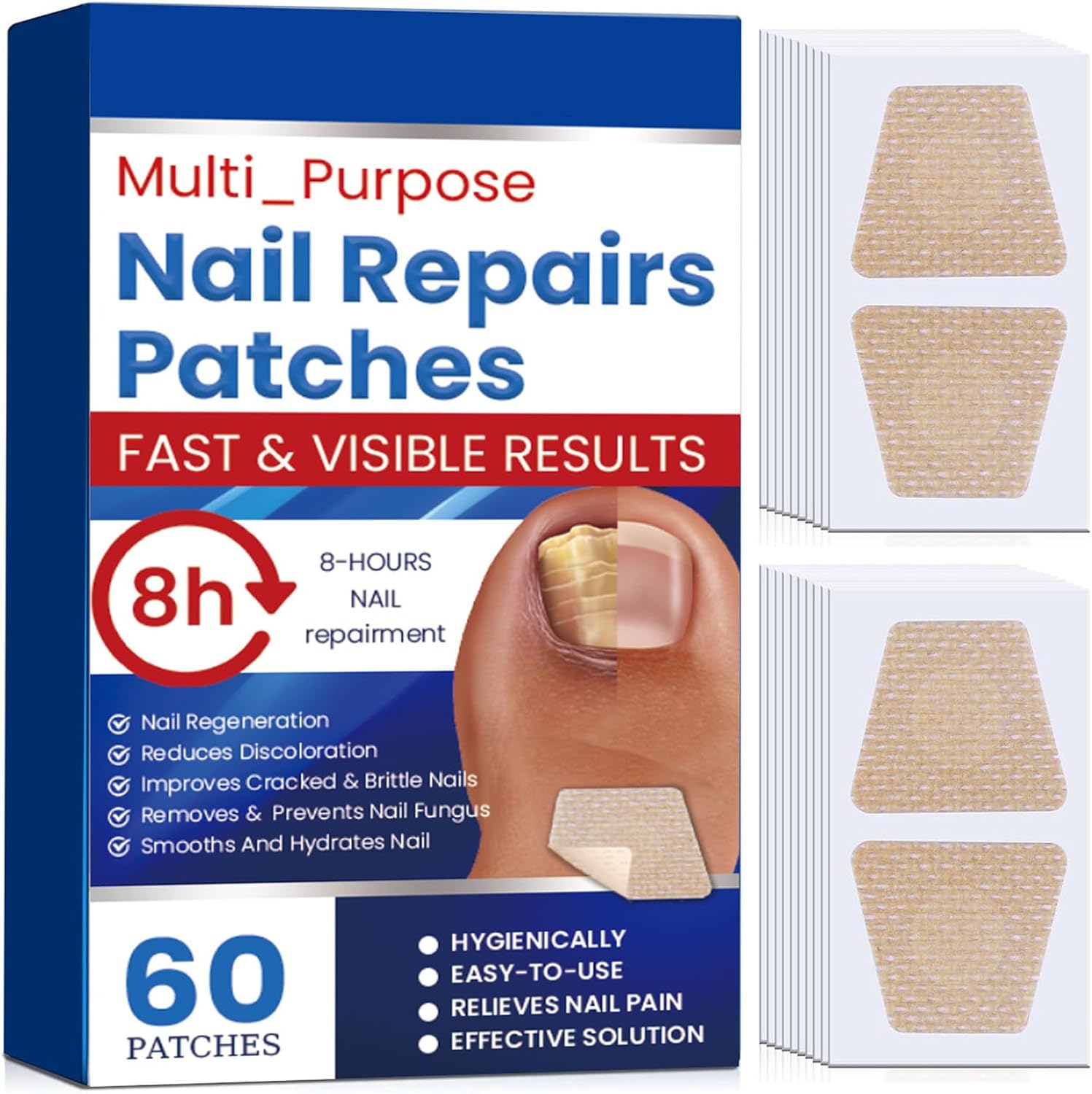 Ruojiar Fungal Nail Patches 60 Count front view showing packaging.