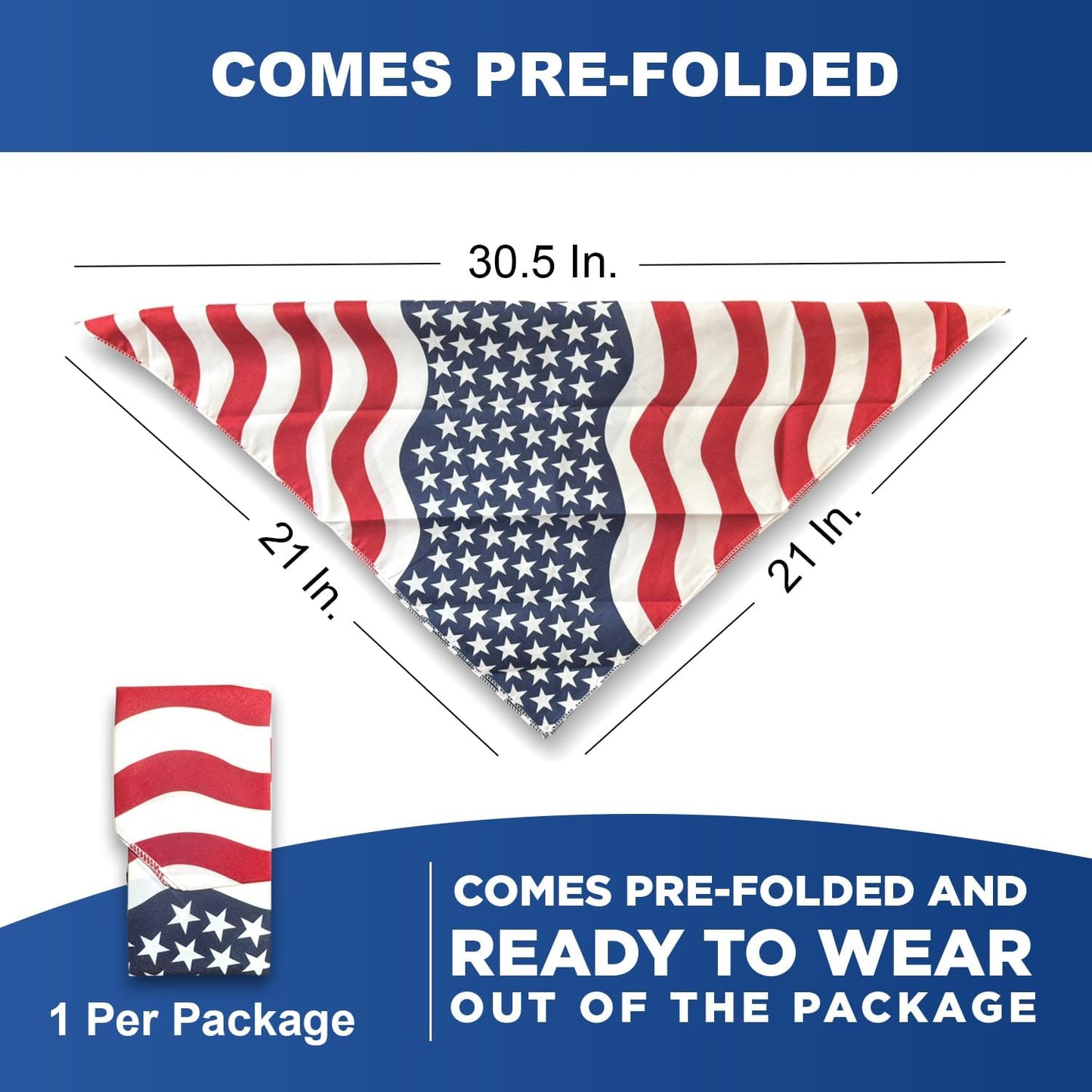 Close up details of the premium stitching on the red white and blue pet bandanna
