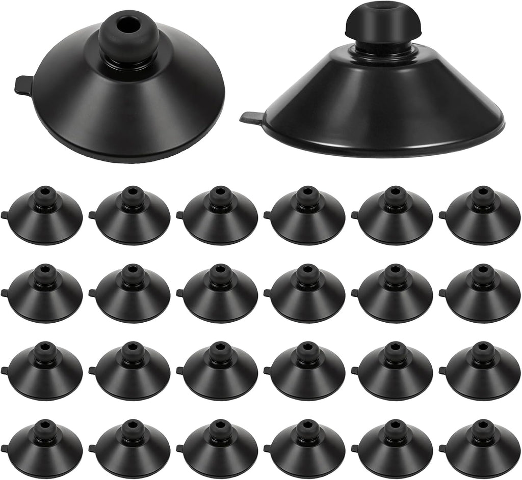 Classicseali aquarium suction cups front view showing the twenty four pieces pack of black rubber suckers for fish tank organization.