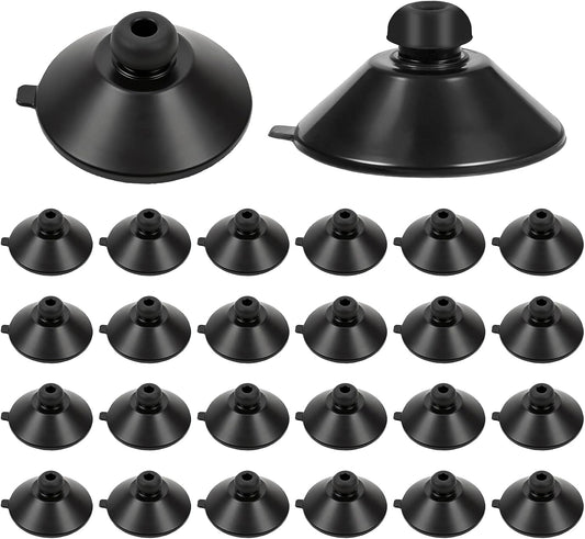 Classicseali aquarium suction cups front view showing the twenty four pieces pack of black rubber suckers for fish tank organization.