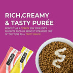 Close up of Fussie Cat variety pack 50 count tub