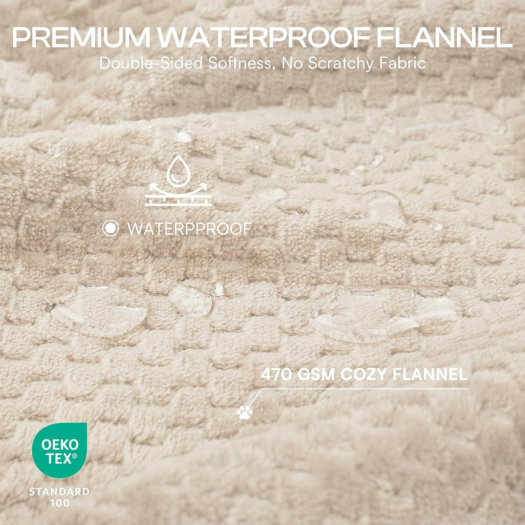 Beige calming pet throw showing the textured raised grid fleece pattern.