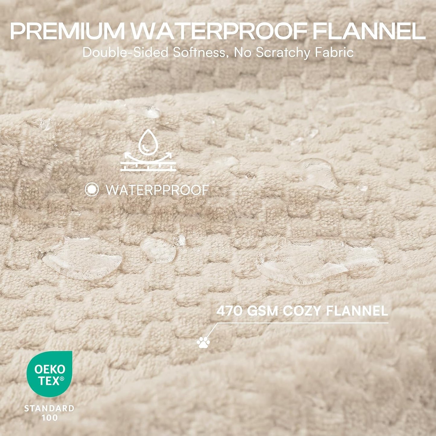Beige calming pet throw showing the textured raised grid fleece pattern.