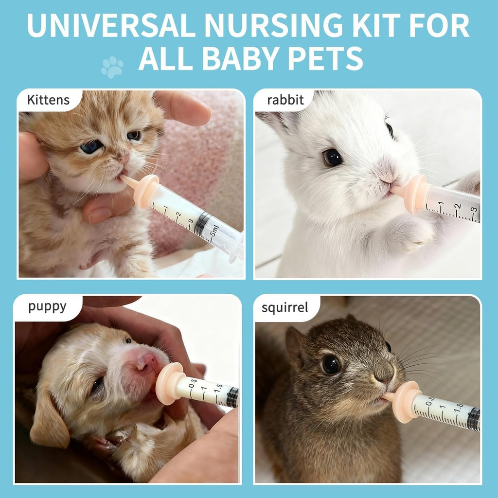 The complete Sadnyy 17 piece pet nursing kit packaging layout for hand rearing small newborn animals.
