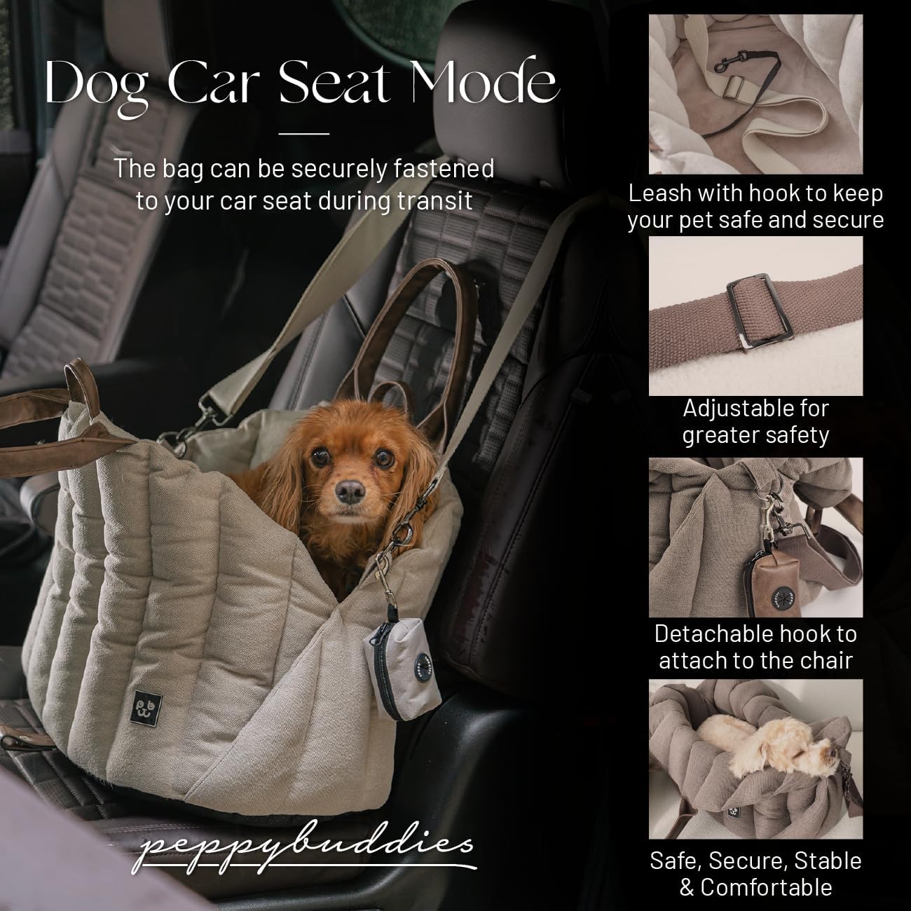 Internal view of Peppy Buddies 3 in 1 carrier with pet safety clip