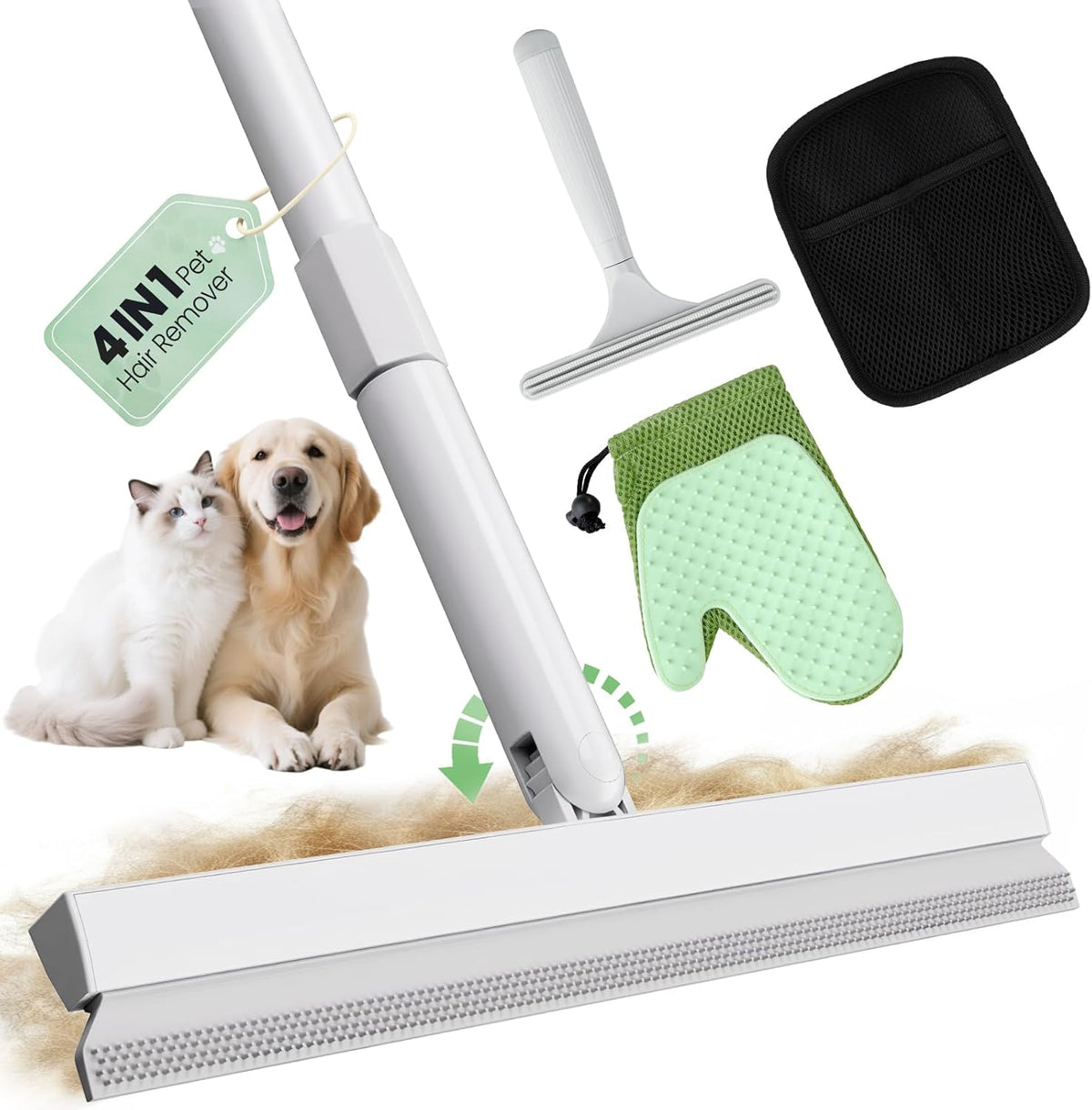 Pwbslai 4 in 1 carpet rake and pet hair removal tool front view