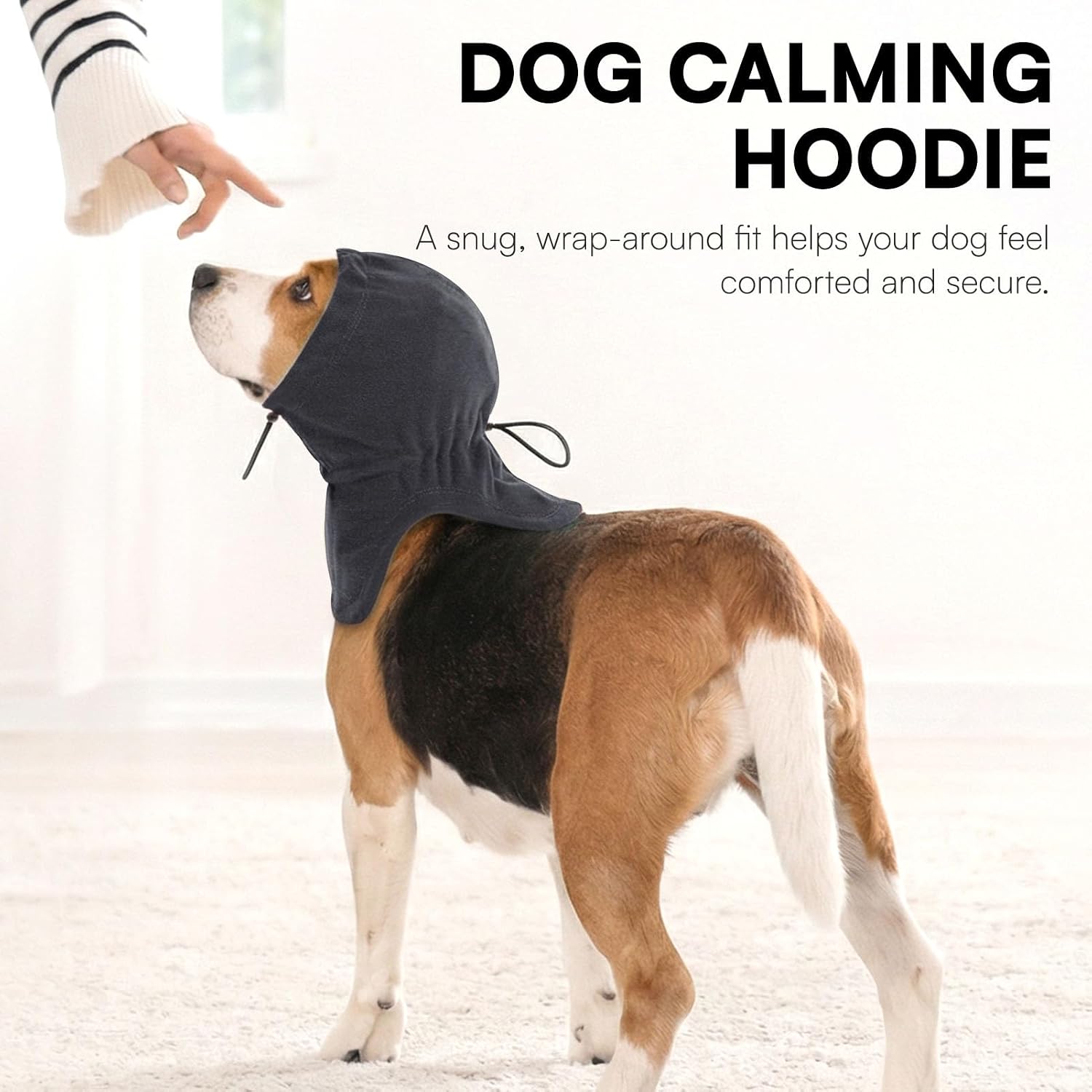 Side view of extra large dog wearing the Preferhouse calming headband.