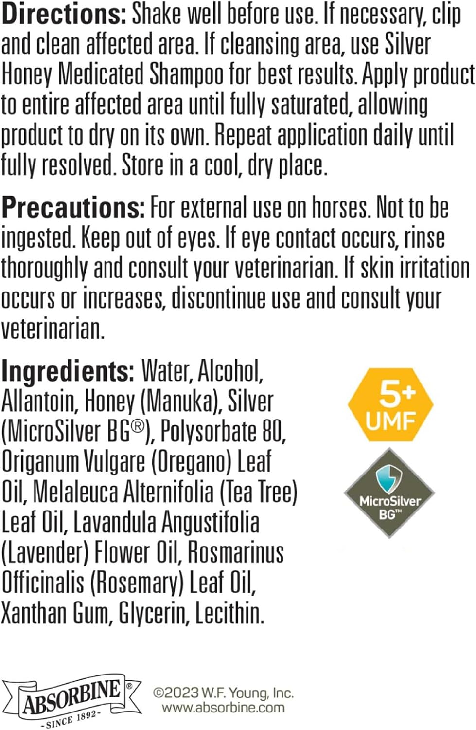 Professional grade Silver Honey bottle for equine dermatological use