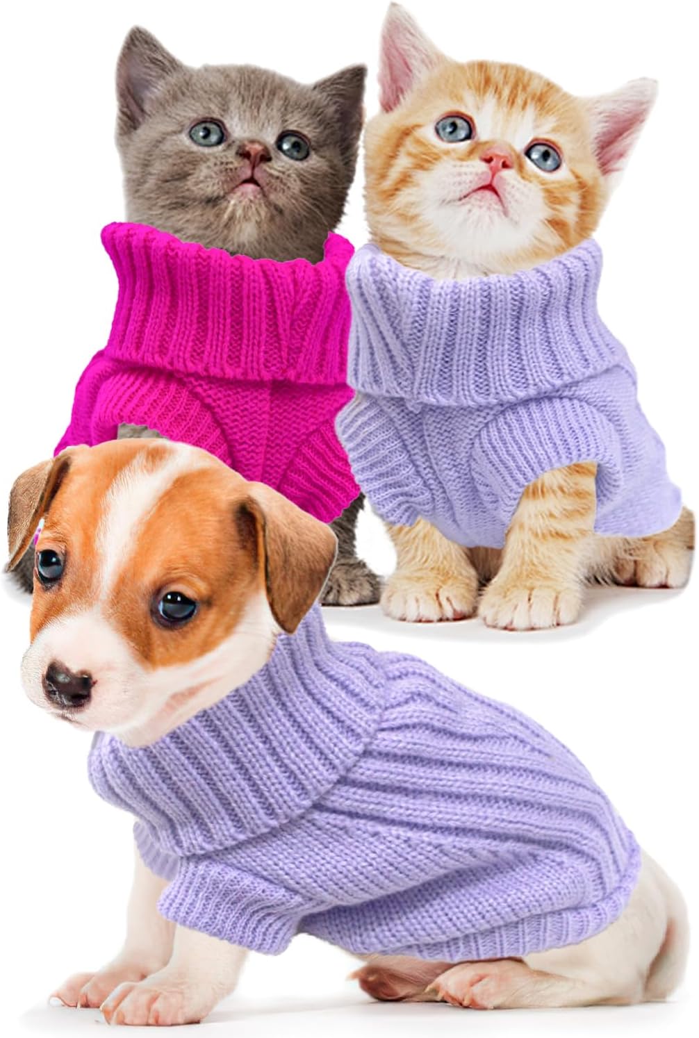 Generic XX-Small knitted dog sweater front view in rose pink color.