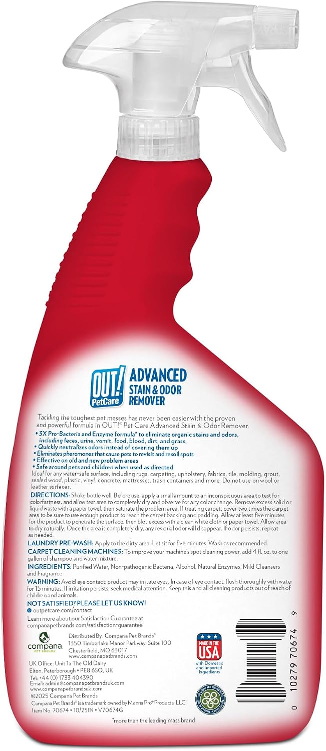 USA imported Out PetCare cleaning solution for dog and cat urine stains