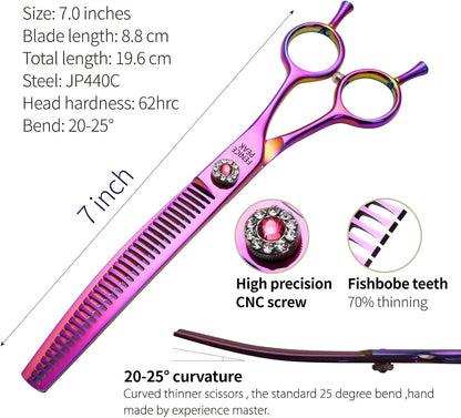 Fenice Peak seven inch dog thinning scissors with rhinestone tension screw.