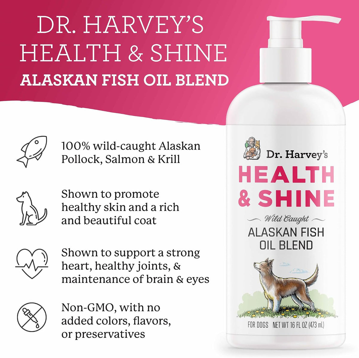 Close-up of the nutritional facts and ingredient list for Dr. Harvey's dog fish oil.