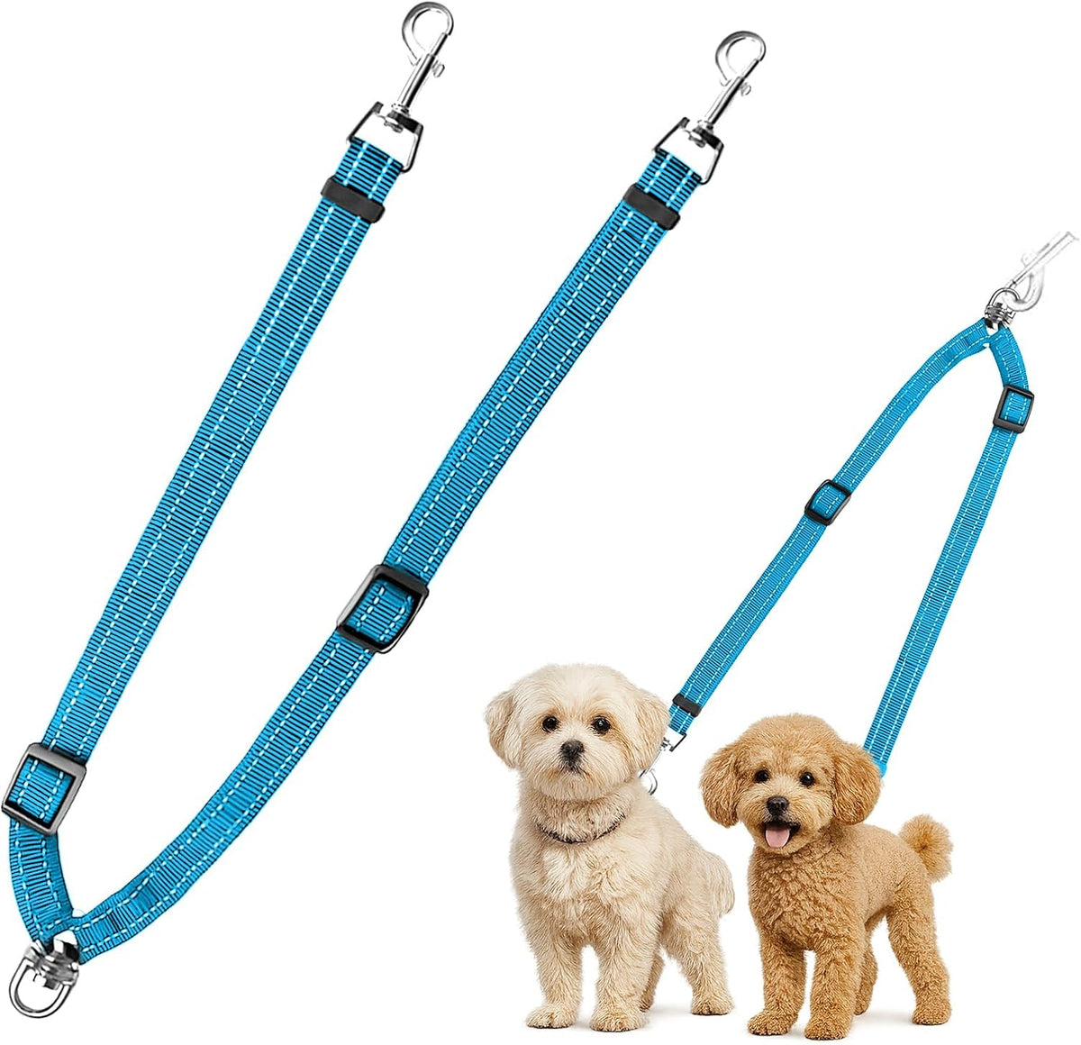 MingXpet Double Dog Leash for Two Dogs, No Pull Dog Leash, 360 degrees Swivel No Tangle for Small Dogs Walking & Training, Shock Absorbing Reflective Bungee, Black - Image 9