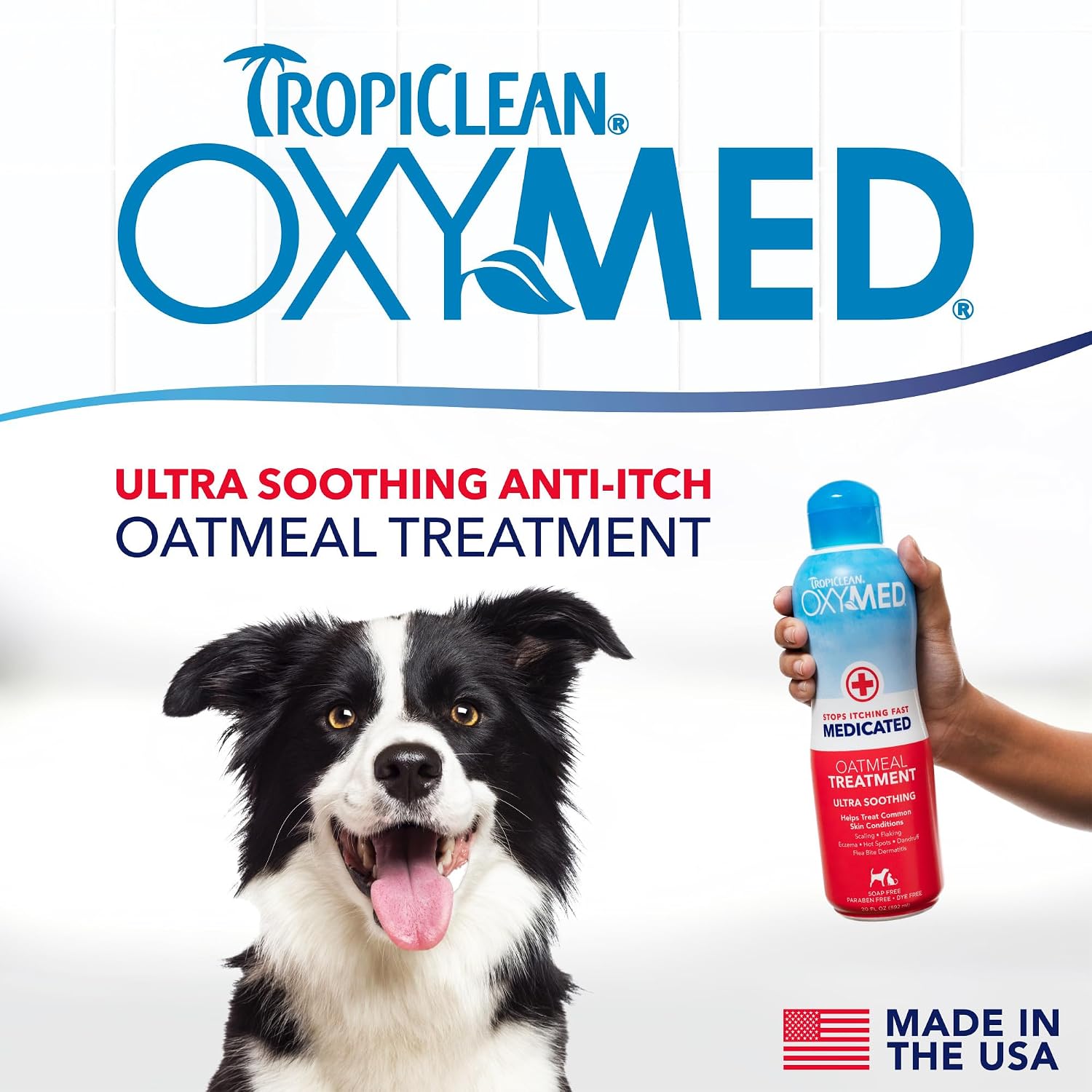 Back label of TropiClean OxyMed Medicated Oatmeal Treatment showing premium ingredients