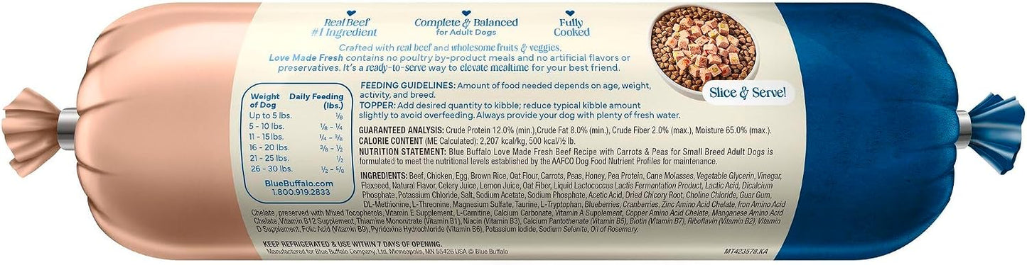 Blue Buffalo refrigerated small breed dog food packaging details