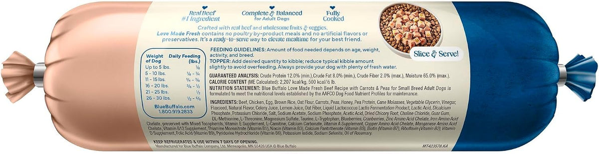Blue Buffalo refrigerated small breed dog food packaging details