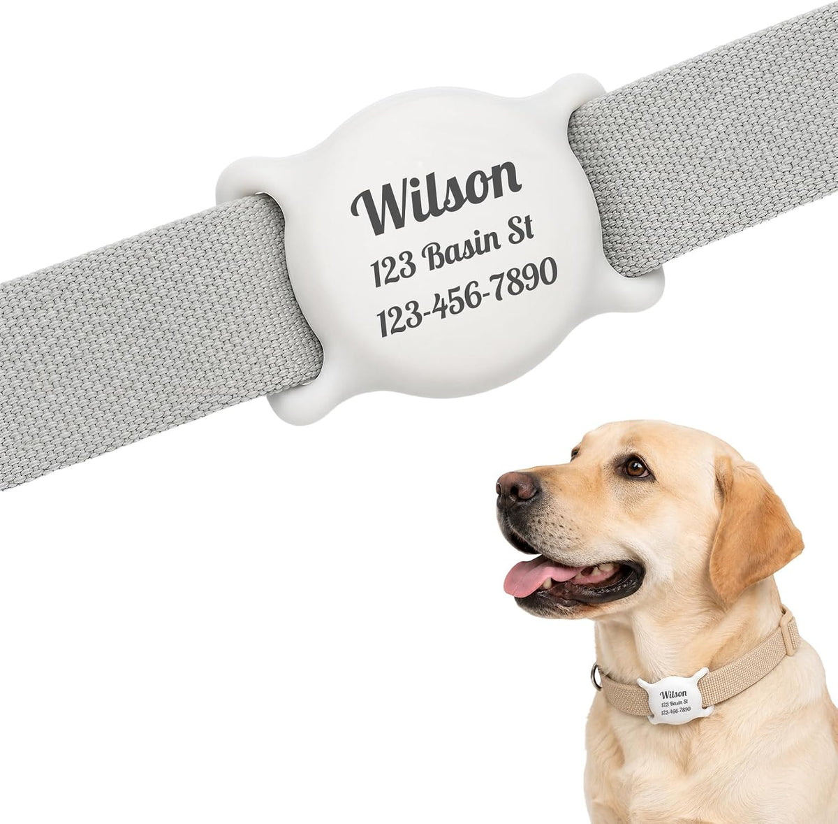 Personalized Designed for AirTag Dog Collar Holder - UV Laser Engraved Pet Name & Phone Number, Soft Silicone Slide-On, Quiet & Washable, 3 Sizes for Dogs & Cats (Light Pink, M 3/4" (2.7 * 1.5")) - Image 15