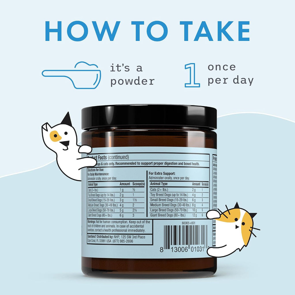 Dr. Mercola digestive support powder for dogs and cats highlighting fourteen beneficial strains