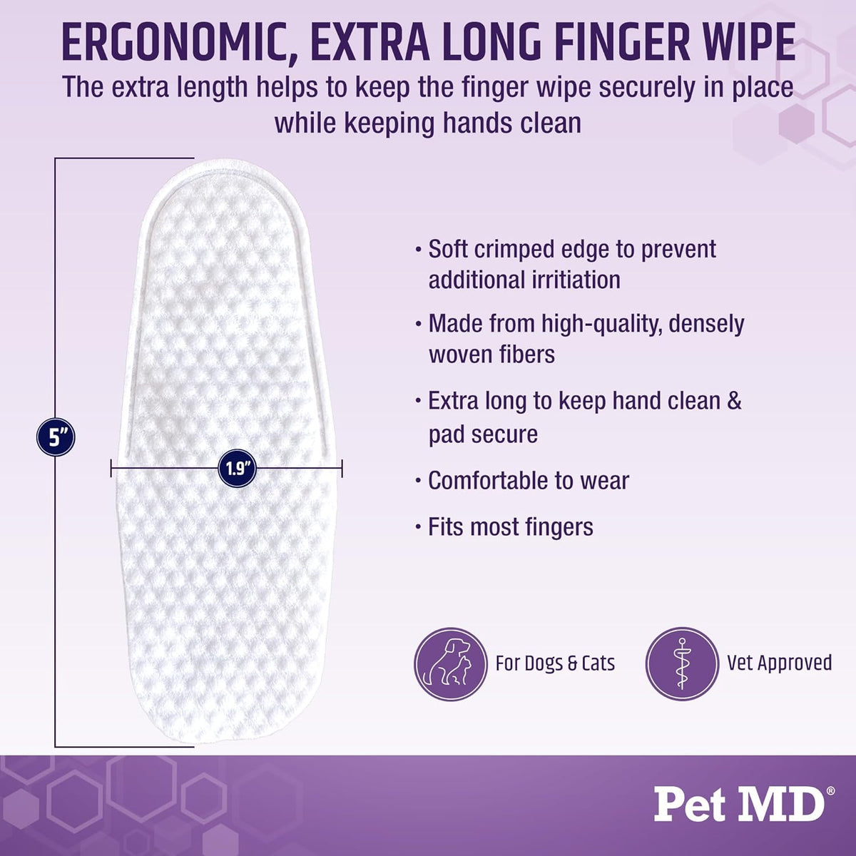 Side view of Pet MD 50 count ear cleaning wipes container