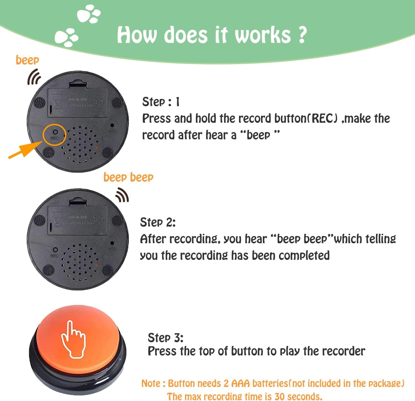 Colorful recordable dog buttons for pet communication training