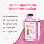 Back label of Shevat Vitamins cat dewormer showing praziquantel ingredients and safety information